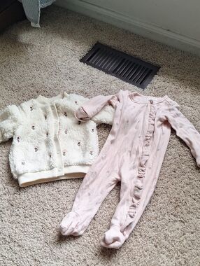 First Impressions 2Pc Set Pink Floral Ruffle Footed Jammies With Matching Jacket